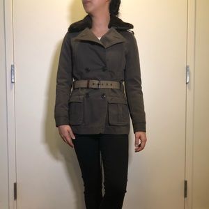 Peacoat Jacket Green/brown Faux Fur Lining XS